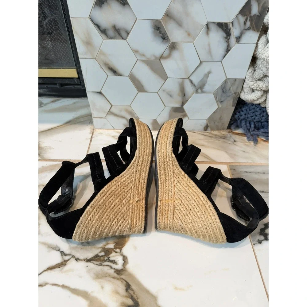 UGG Lucianna Wedge Sandals Womens 9.5 Black Suede Espadrille Platform Strappy